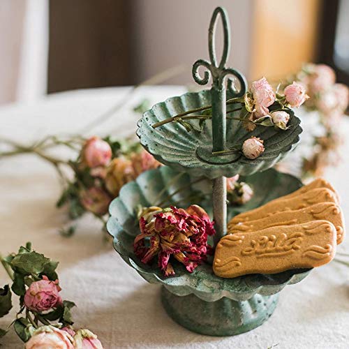 RusticReach Green Iron Two-Tier Decorative Tray for Home & Kitchen - Perfect for Organizing Jewelry, Keys, or Displaying Small Decor Items on Coffee Tables and Vanities