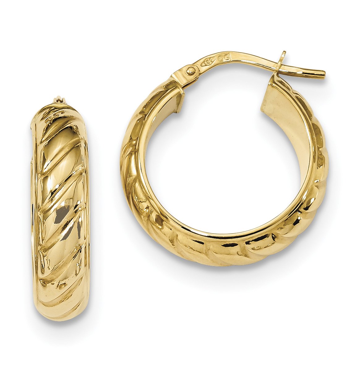 14K Yellow Gold 5mm Polished Tiger Pattern Hoop Earrings for Women - Elegant Dangle Earrings for Party, Wedding & Everyday Wear