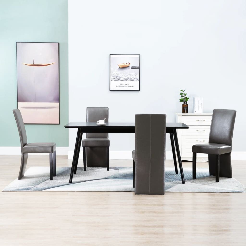 4-Piece Gray Faux Leather Dining Chairs Set - Modern Comfortable Kitchen Chairs for Dining Room, Living Room, Bedroom & Restaurant Use