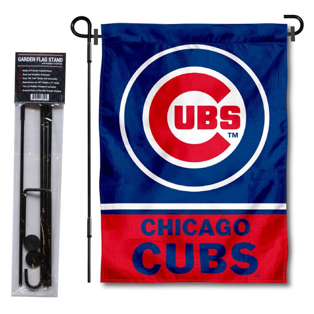 Chicago Cubs Baseball Garden Flag with Stand Holder - MLB Team Decor for Yard, Porch & Outdoor Fan Display