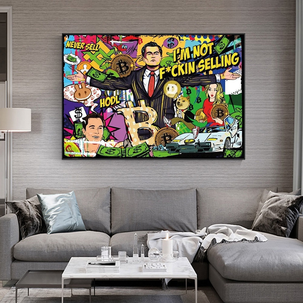 Wolf of Wall Street Canvas Art Print - Bitcoin Millionaire Wall Decor for Home Office, Living Room & Man Cave - Inspirational Finance & Crypto Themed Artwork