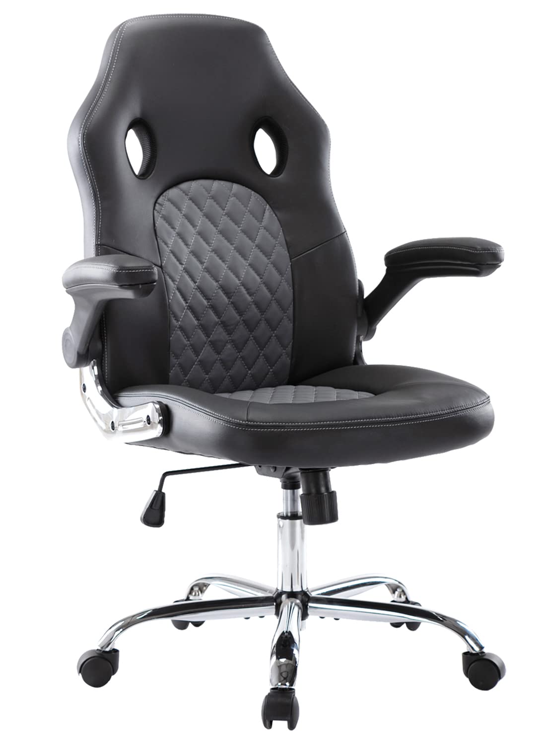 Ergonomic Office Gaming Chair - High Back PU Leather Swivel Computer Chair with Flip-Up Armrests for Home & Office Use - Comfortable Desk Chair for Work, Gaming & Long Hours (Grey)