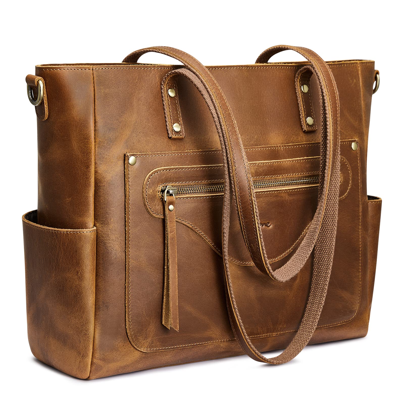S-ZONE Genuine Leather Tote Bag for Women - Large Vintage Shoulder Purse & Crossbody Work Handbag - Perfect for Office, Travel & Everyday Use