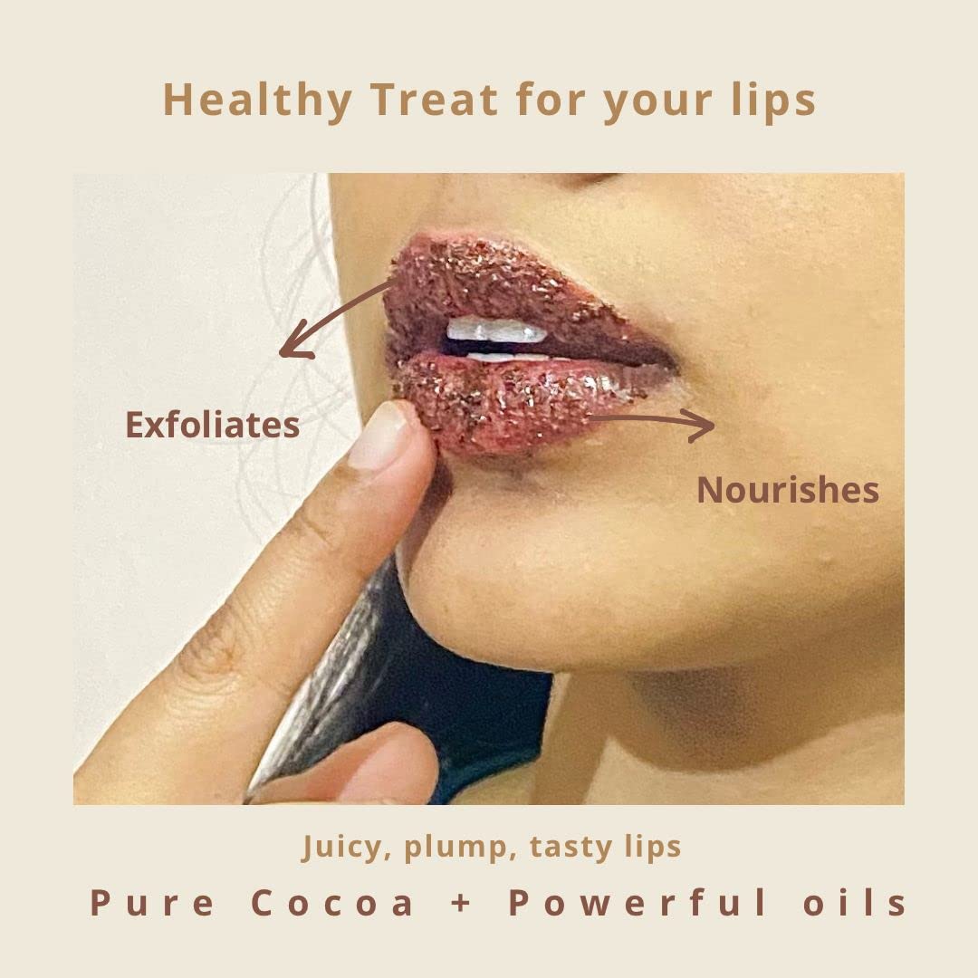 Organic Cocoa Brownie Chocolate Lip Scrub - Vegan Exfoliator for Soft, Smooth Lips | Heals & Moisturizes Dark, Chapped Lips | Men & Women | Perfect for Winter Care & Pre-Makeup Prep