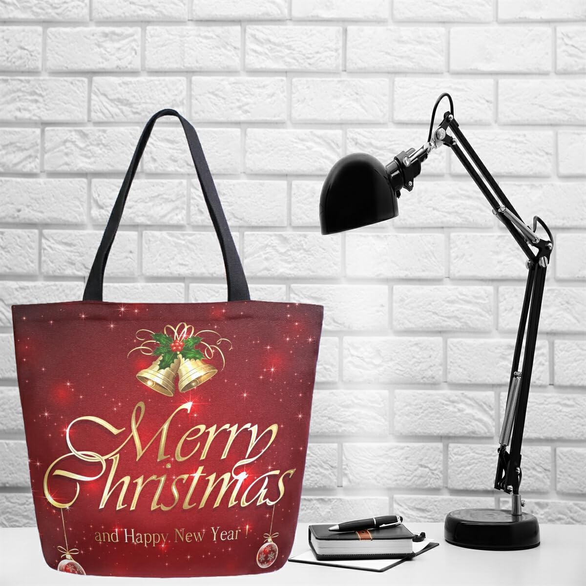 ALAZA Red Starry Golden Bell Merry Christmas Reusable Tote Bag - Large Women's Casual Handbag for Shopping, Groceries, Travel & Outdoor Activities | Perfect Holiday Gift & Everyday Use