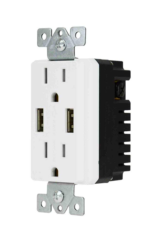 DATA COMM Electronics 48-0204-WH High-Speed Decor Duplex Electrical Outlet with USB Ports (4.0A Fast Charging, White) - Perfect for Home, Office & Hotel Room Charging Stations