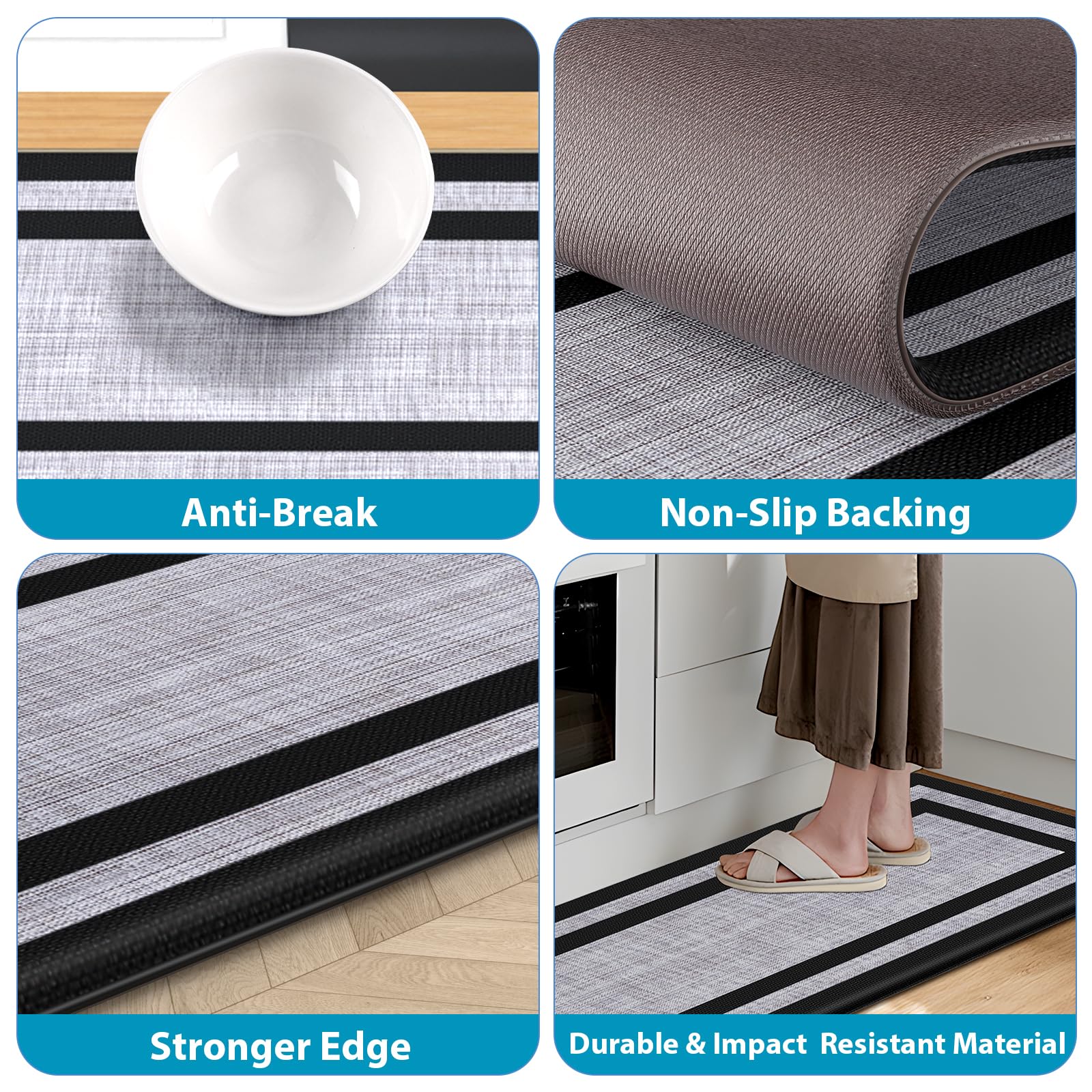 LuxStep Anti-Fatigue Kitchen Mats Set of 2 - Non-Slip Cushioned Floor Mats for Standing Desk, Waterproof Kitchen Rugs for Home, Office & Classroom - Classic Black (Perfect for Cooking, Dishwashing & Long Work Hours)