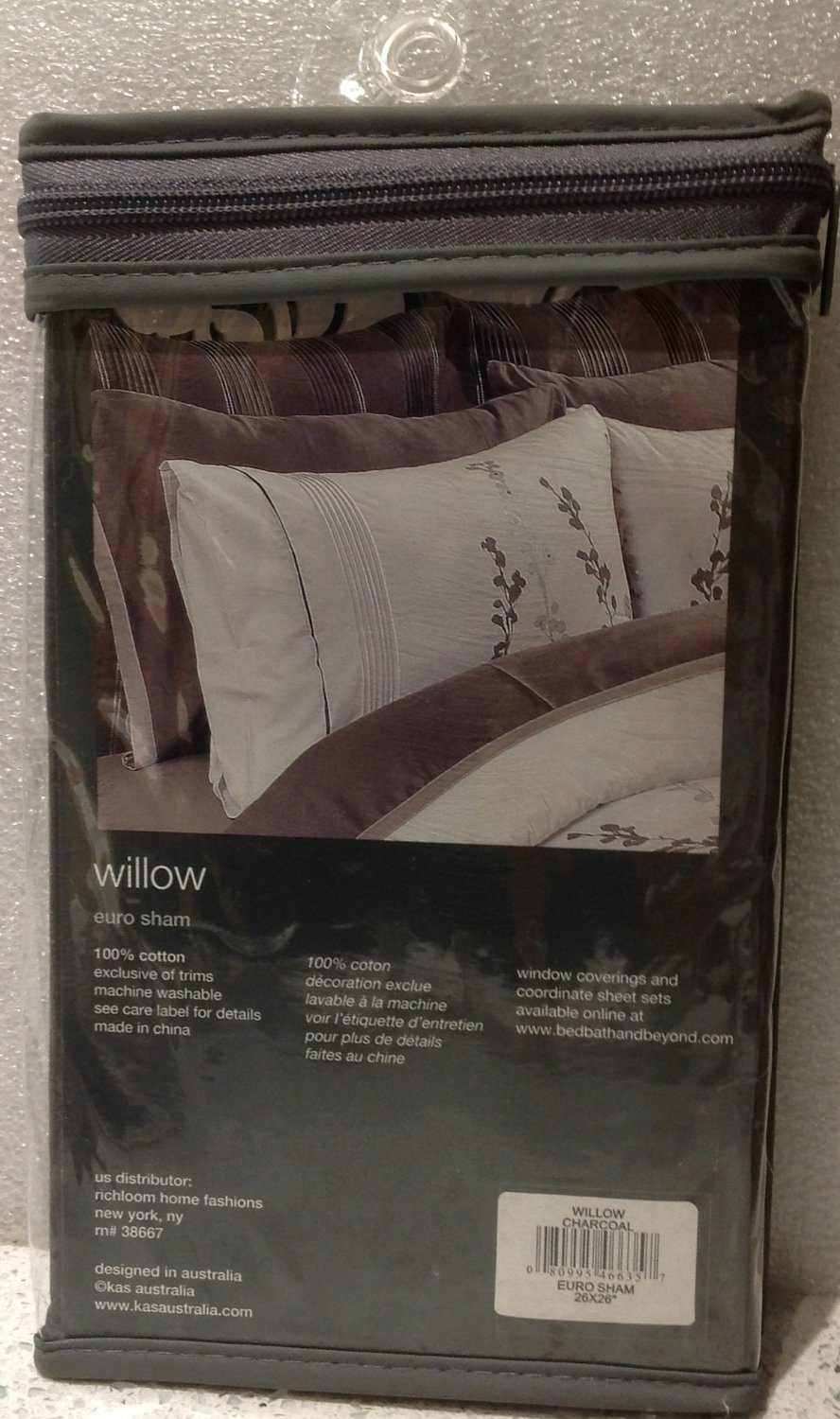 Willow Euro Sham Pillowcase - Premium Quality, Soft & Breathable - Charcoal Grey - Standard Size (26