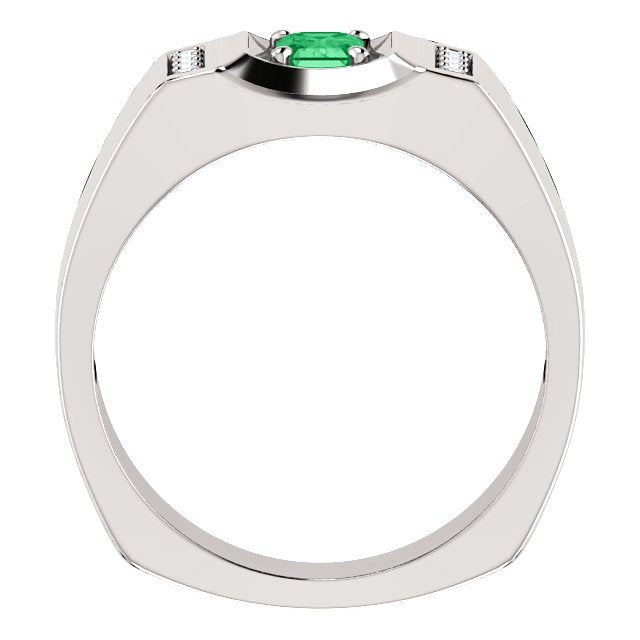 14KT Gold Men's Emerald and Diamond Accent Ring - 0.56ct Emerald & 0.12ctw Diamonds - Elegant Jewelry for Weddings, Anniversaries & Special Occasions