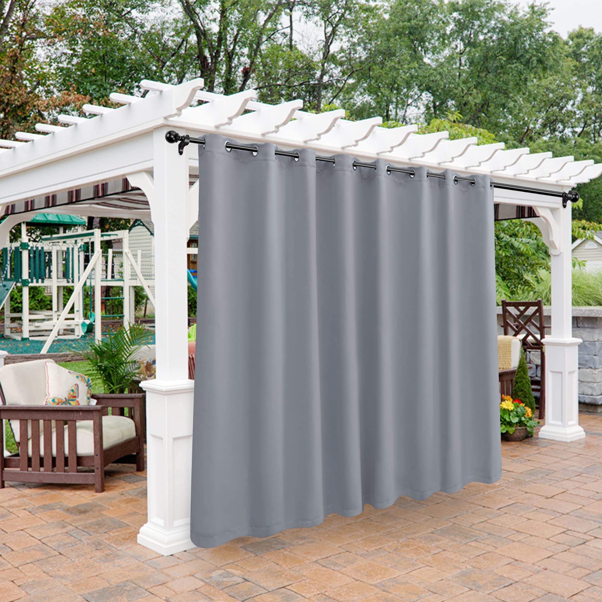 BONZER Waterproof Blackout Outdoor Curtains for Patio - Light Blocking Weather Resistant Privacy Grommet Curtains for Gazebo, Porch, Pergola, Cabana, Deck, Sunroom - 1 Panel (120