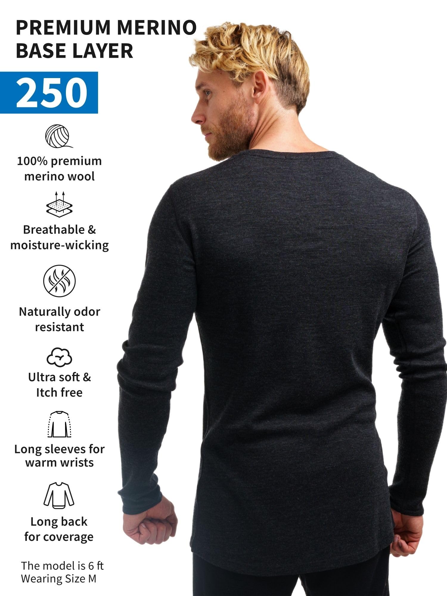 Premium 100% Merino Wool Base Layer for Men - Lightweight, Midweight & Heavyweight Thermal Long Sleeve Shirts with Hiking Socks - Ideal for Hiking, Camping & Winter Outdoor Activities
