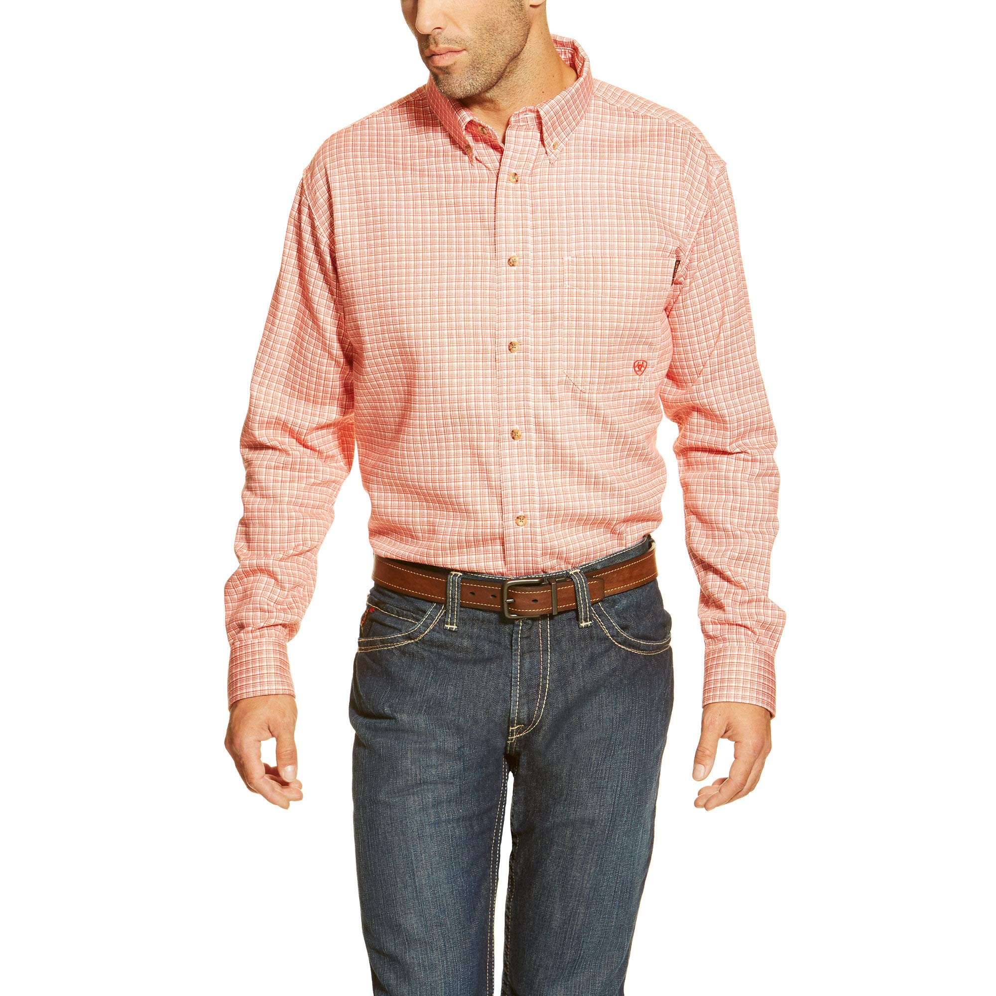 Ariat Flame Resistant Big & Tall Men's Button Down Shirt - White Multi, Medium - Durable Workwear for Construction & Outdoor Jobs
