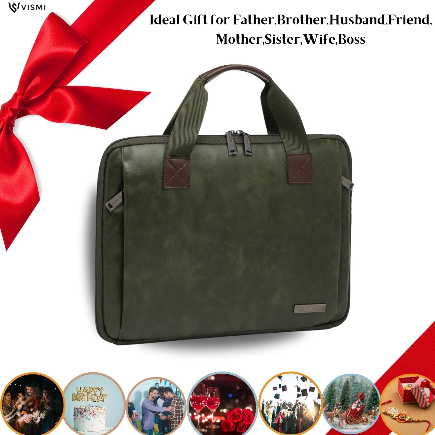 VISMIINTREND Slim Vegan Leather Laptop Briefcase for Men & Women - Fits 13