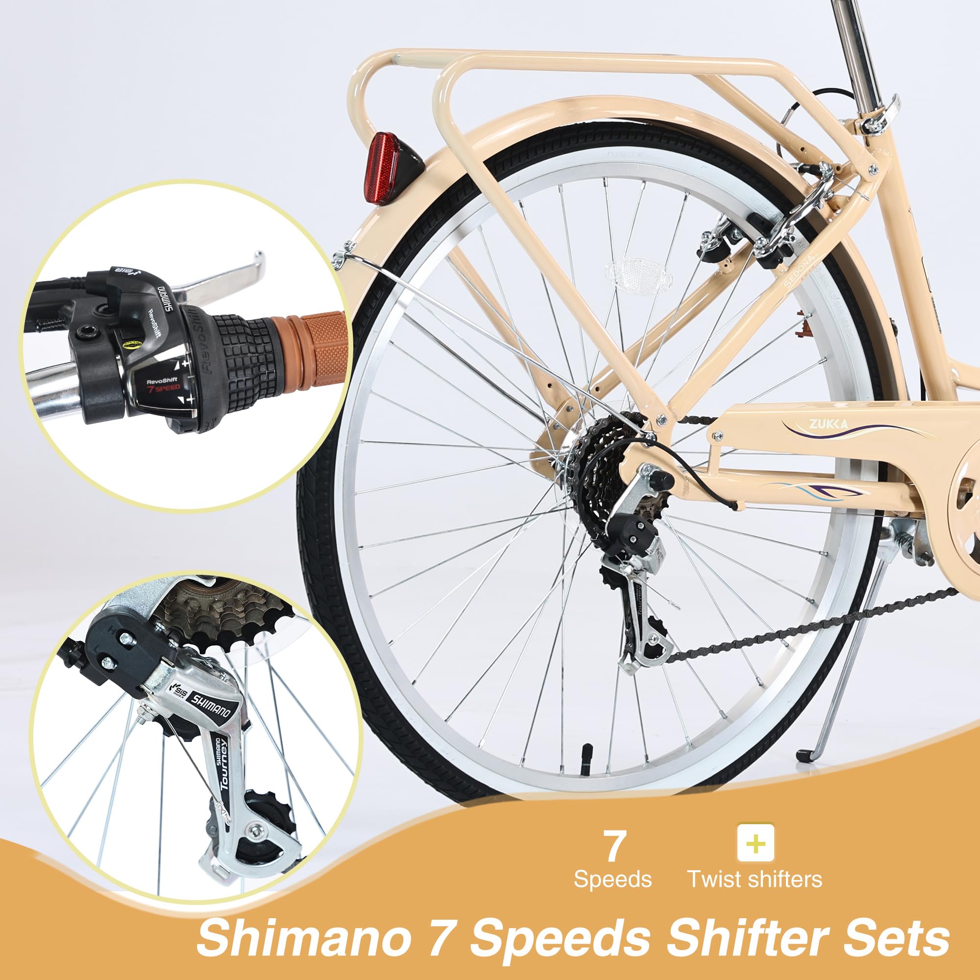 26 Inch Women's Bike with 7-Speed Twist Shifter, Steel Frame & Adjustable Seat - Perfect for Commuting, Exercise & Outdoor Riding (Adult Ladies Bicycle)