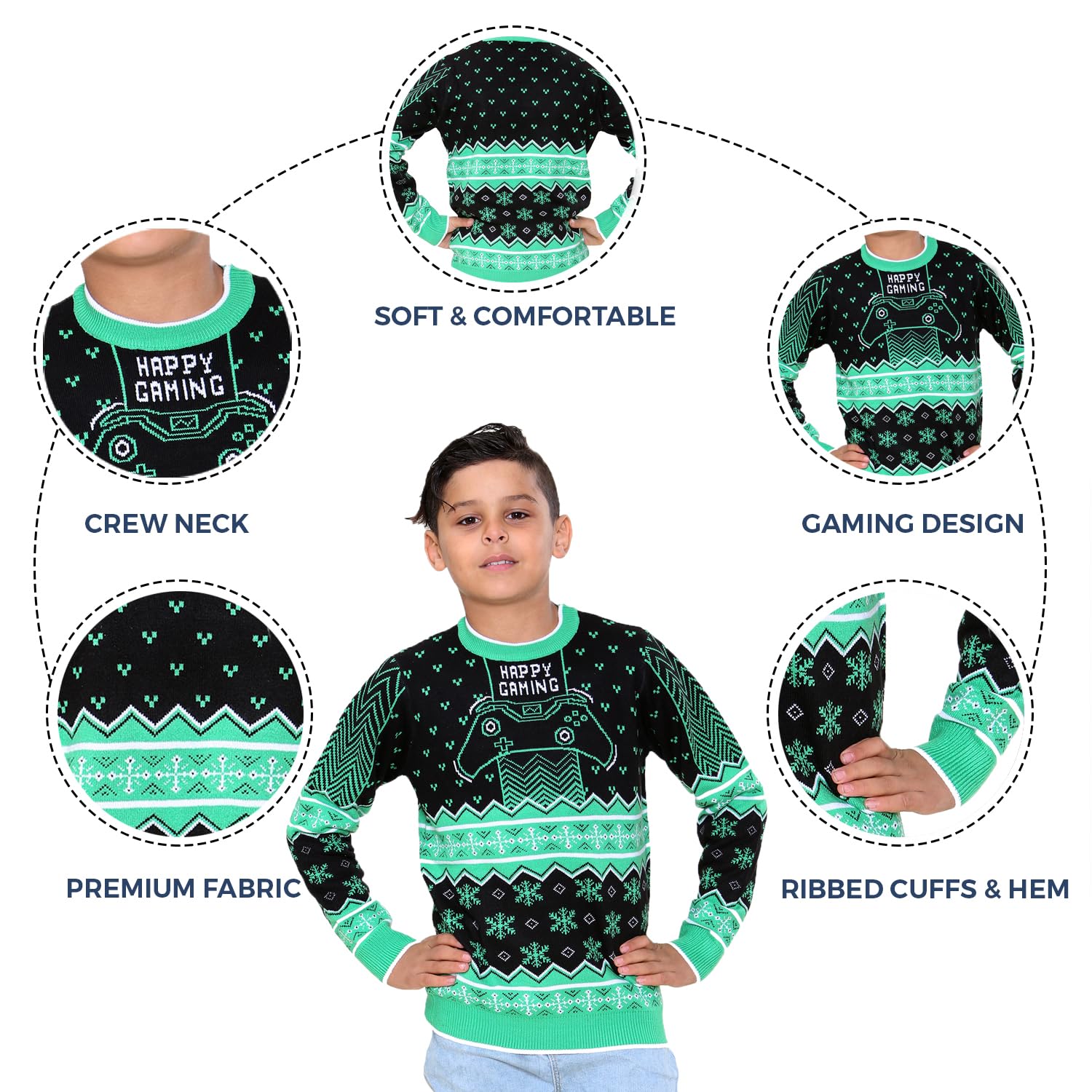 NOROZE Retro Christmas Gaming Sweater for Men, Women & Kids - Family Matching Pullover for Holiday Parties & Cozy Gaming Nights