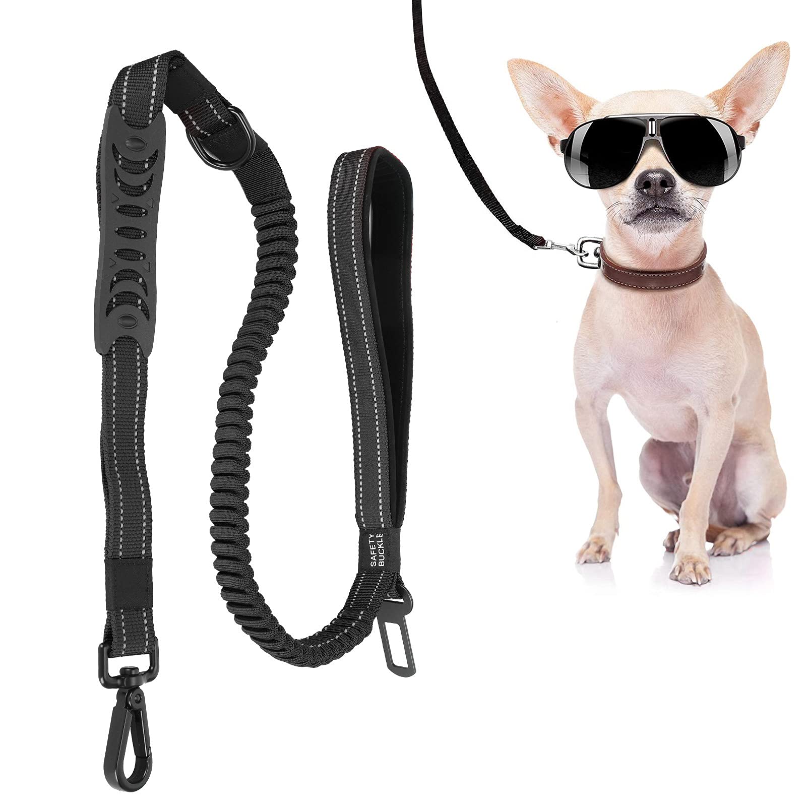 Durable Reflective Dog Walking Leash - Heavy Duty Pet Seat Belt for Training & Outdoor Adventures (Black) | Perfect for Night Walks, Hiking & Daily Dog Exercise