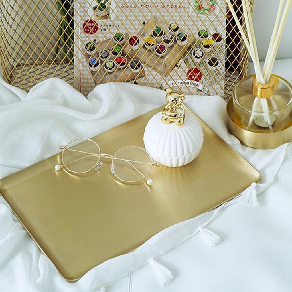 Elegant Brass Rectangle Catchall Tray - Decorative Metal Tray for Jewelry, Glasses & Cosmetics | Vanity Organizer for Dresser, Sink & Toilet Tank | Perfect Gift for Christmas & Thanksgiving | Home Decor & Bathroom Organization Essential