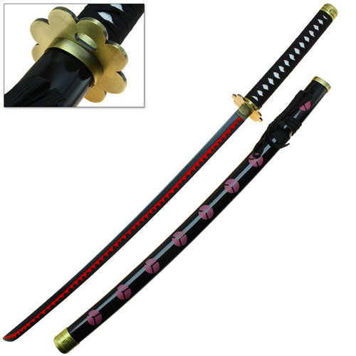 Premium Japanese Anime Sword - Red Blade with Hamon Design - Three Swordsman Pirate Hunter Replica - Perfect for Cosplay, Collectors & Anime Enthusiasts