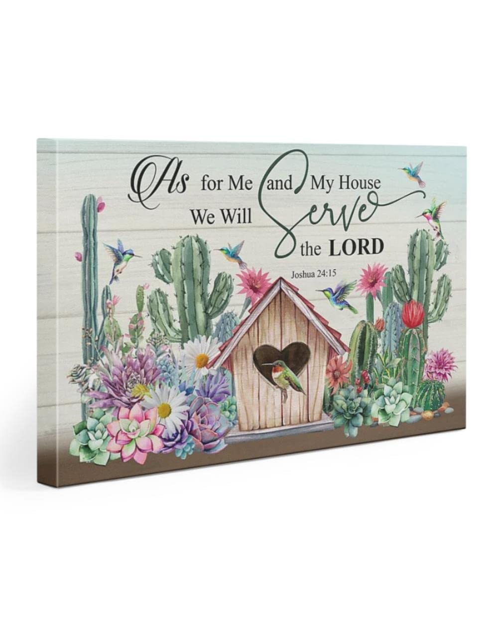 Hummingbird Christian Wall Art - Jesus & God Inspired Canvas Prints for Home Decor | As For Me And My House Scripture Art | Meaningful Horizontal Wall Decor Perfect for Living Room, Bedroom & Church