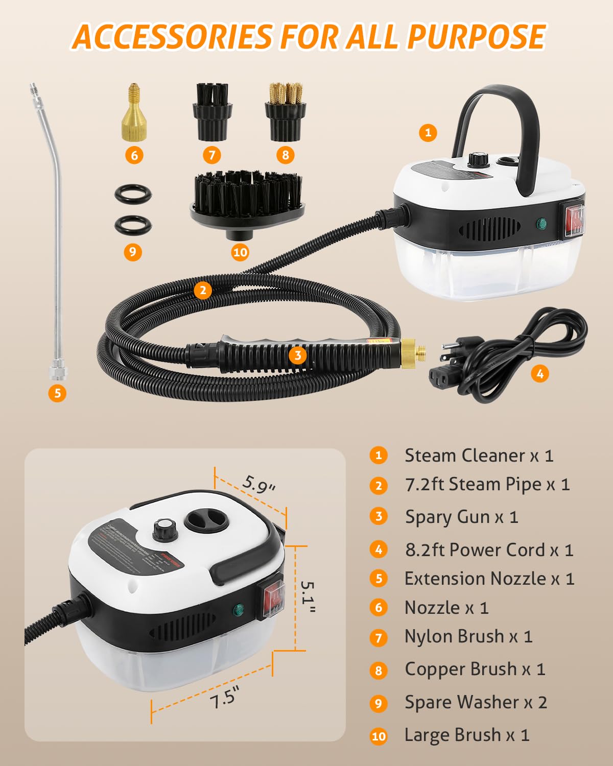WICHEMI 2500W High Pressure Handheld Steam Cleaner - Portable Electric Steam Cleaning Machine for Home, Kitchen, Floors & Auto Detailing | Perfect for Deep Cleaning Carpets, Upholstery, Tiles and Car Interiors