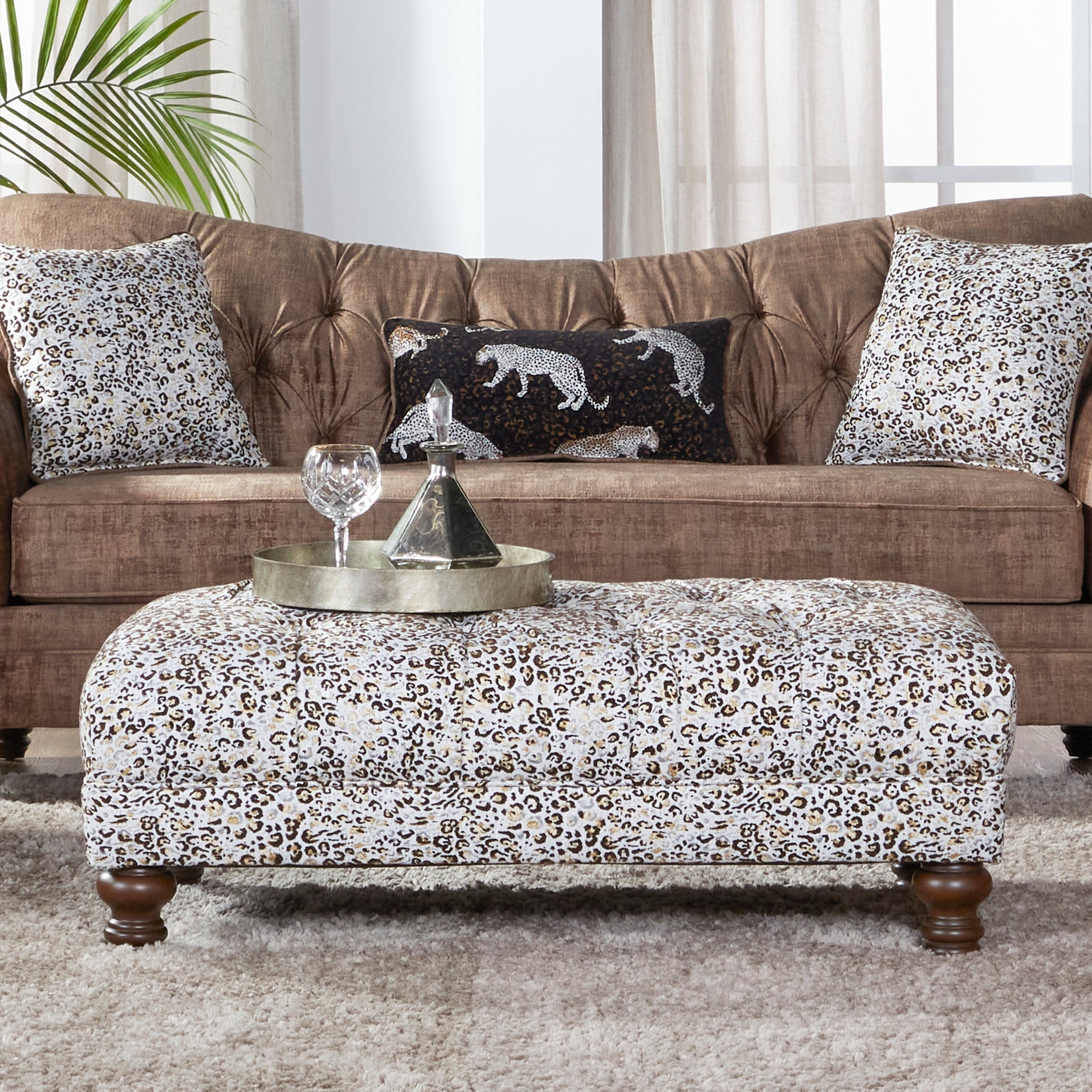 Roundhill Furniture Charbilia Fabric Tufted Cocktail Ottoman in Dexter Cafe - Stylish Living Room Footrest, Coffee Table & Extra Seating for Home Decor