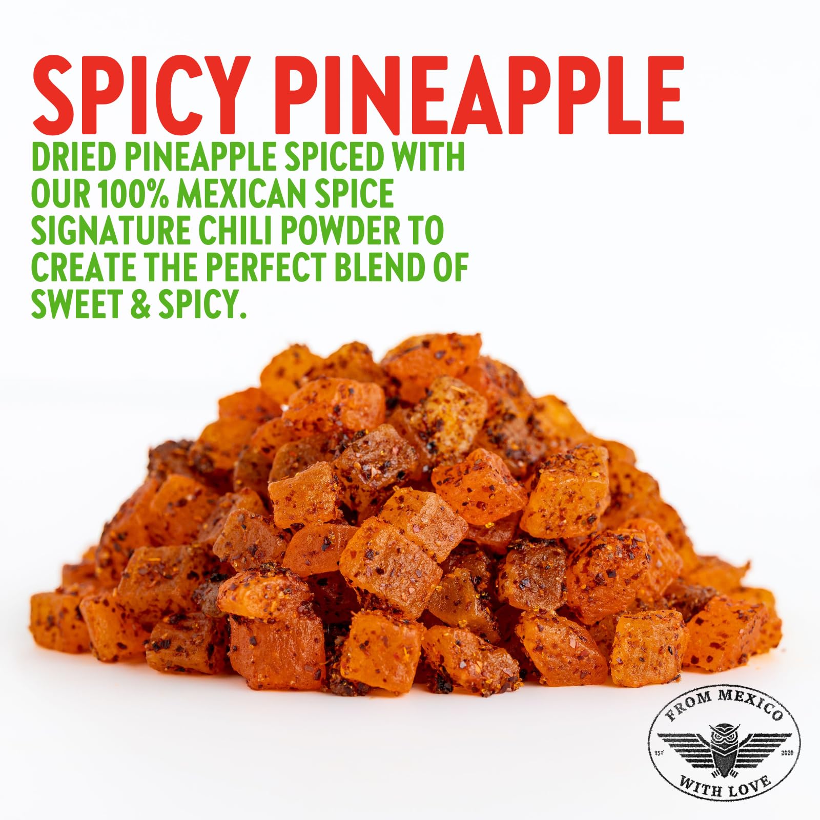 Spicy Dried Pineapple Bites with Chili - Mexican Candy Snack, Real Fruit Flavors, 3 oz Pack of 2 - Perfect for Lunchboxes, Road Trips & Healthy On-the-Go Snacking for Adults & Kids