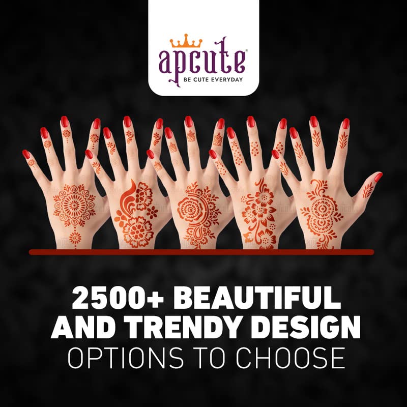 Apcute Henna Stencil Kit - 8 Pcs Reusable Mehendi Design Templates for Hands, Easy DIY Body Art for Women, Girls & Kids | Perfect for Weddings, Festivals & Special Occasions
