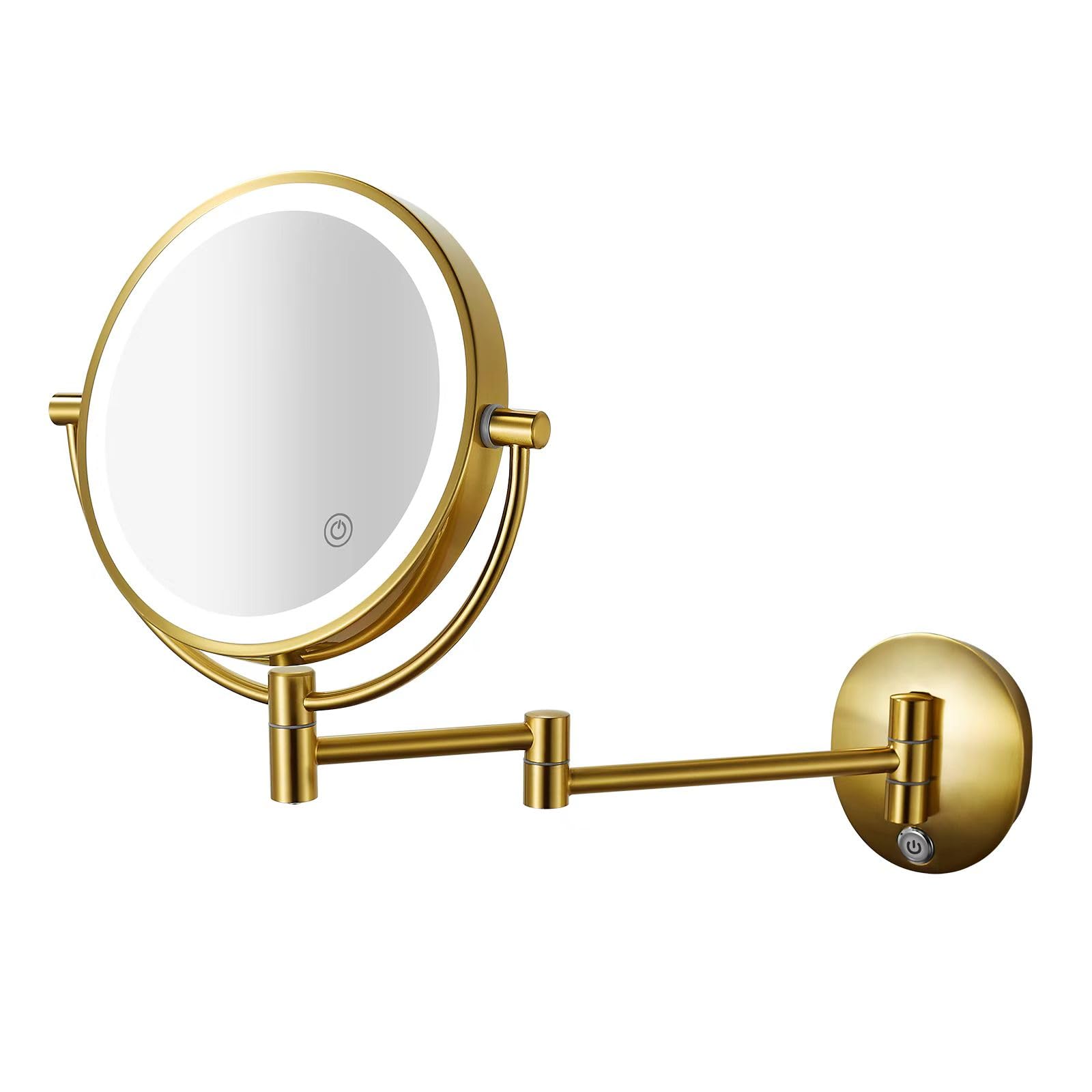 10X Magnifying Wall Mounted Makeup Mirror - 8 Inch Double Sided Vanity Mirror with LED Lights, USB Rechargeable, Touch Control (Antique Brass) - Perfect for Bathroom, Bedroom & Dressing Room Makeup Application