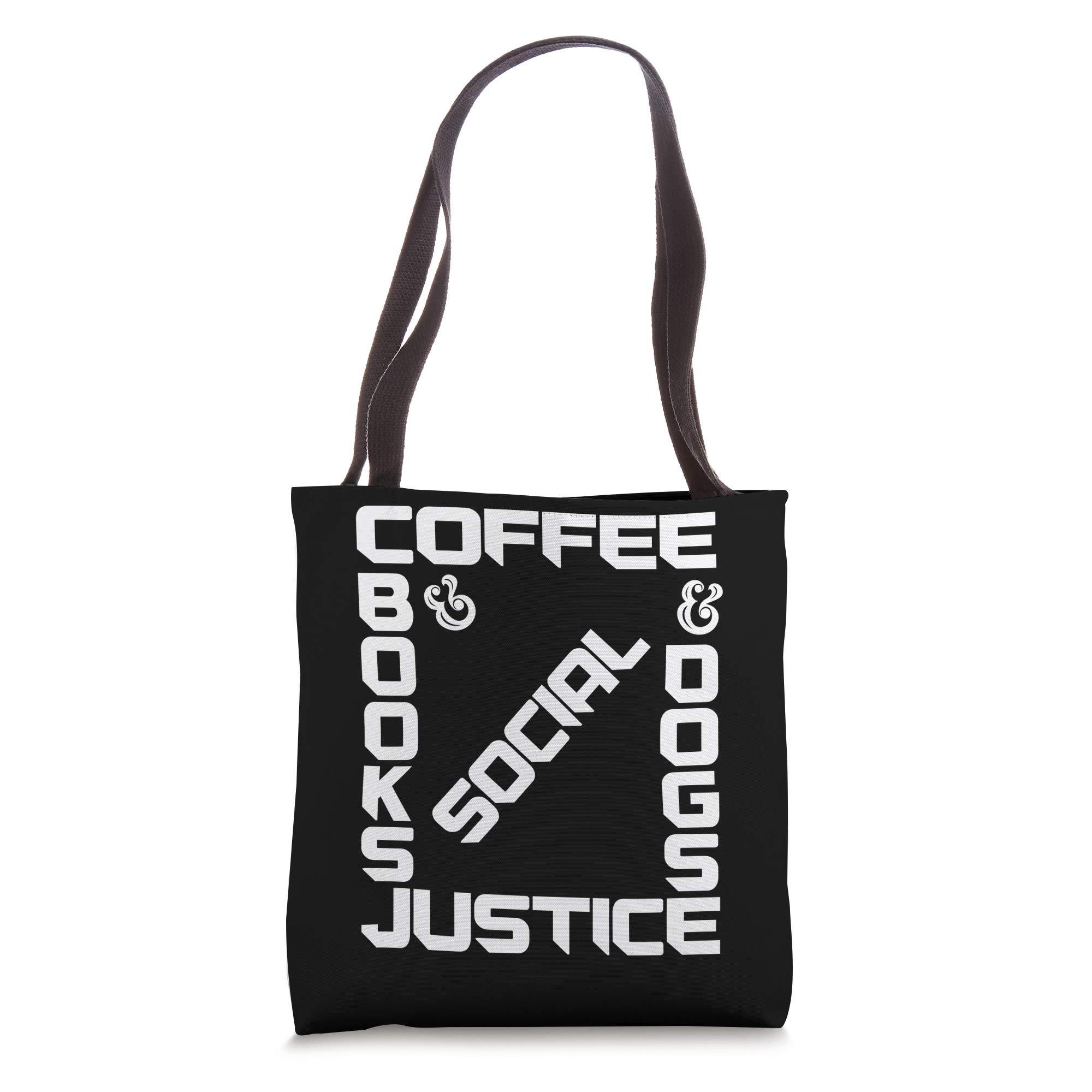 Books Coffee Dogs Social Justice Tote Bag - Eco-Friendly Canvas Shopper for Book Lovers, Coffee Enthusiasts & Social Activists - Perfect for Groceries, Beach Trips & Everyday Use