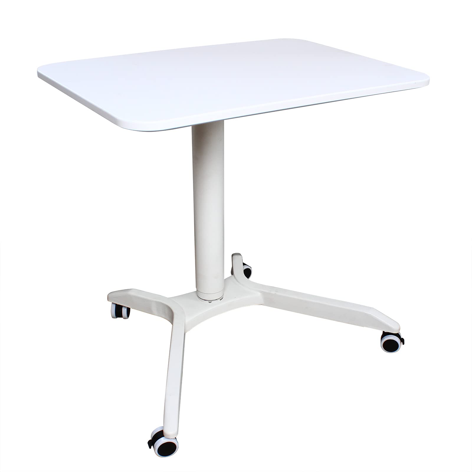 Fetcoi Adjustable Height Rolling Laptop Desk with Wheels - Aluminum Alloy Mobile Computer Stand (68-108cm) | Ergonomic Rounded Corners Design for Home Office, Dorm Room & Small Spaces