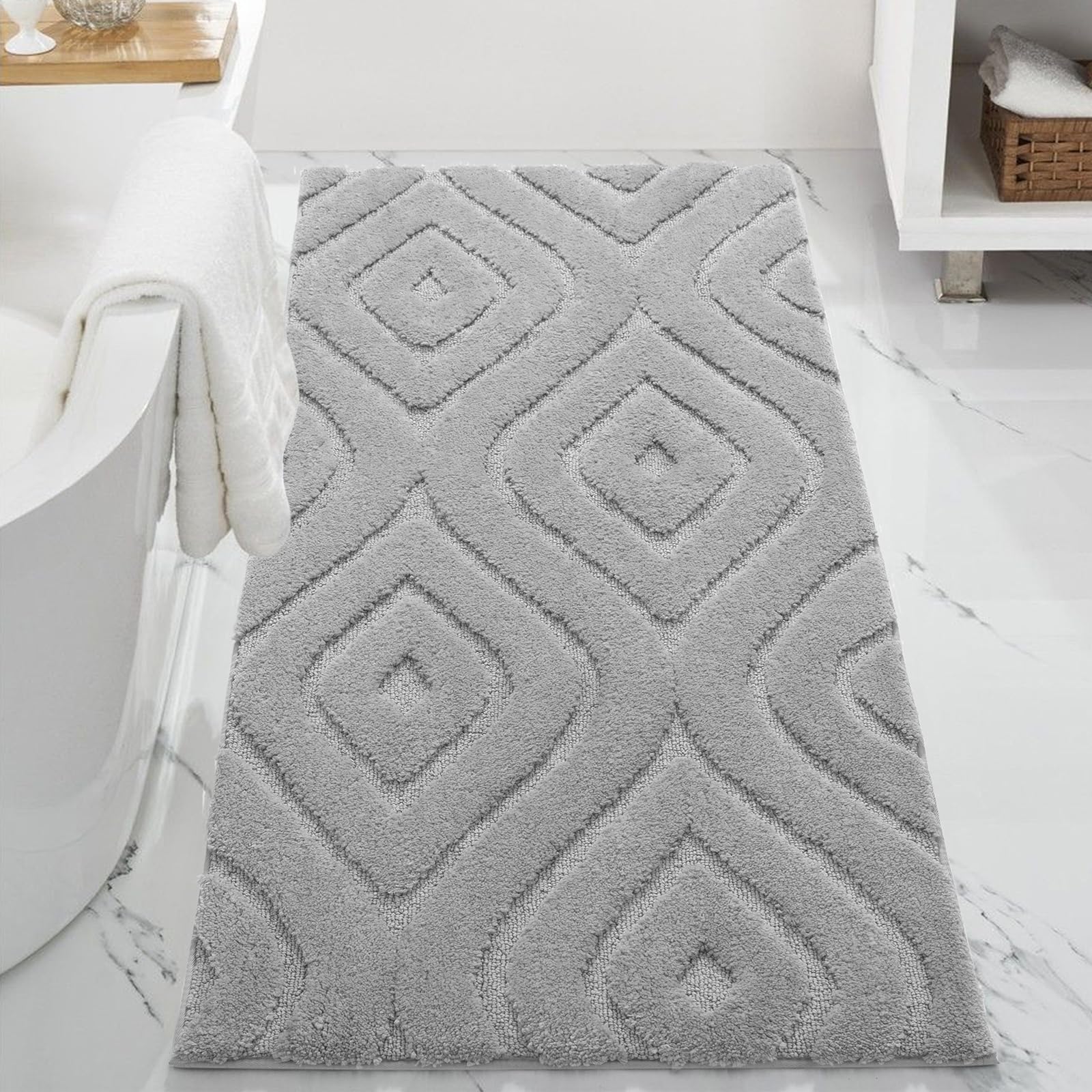 DEXDE Non-Slip Soft Washable Bathroom Rug Runner 24x60 Inches - Large Absorbent Bath Mat for Bathroom, Bedroom, Hallway & Kitchen Floor - Modern Boho Decor Gray - Perfect for High-Traffic Areas & Cozy Home Decor