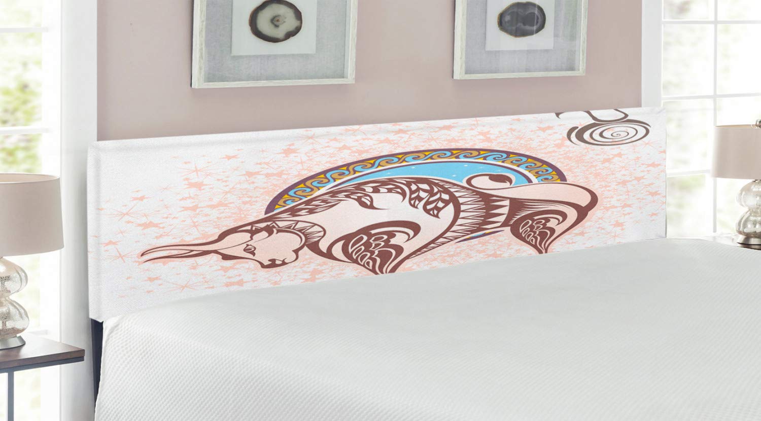 Ambesonne Taurus Zodiac Headboard - King Size Upholstered Metal Bed Headboard with Memory Foam, Grungy Bull Horoscope Design in Brown Beige | Perfect for Bedroom Decor, Astrology Lovers & Unique Home Furnishings