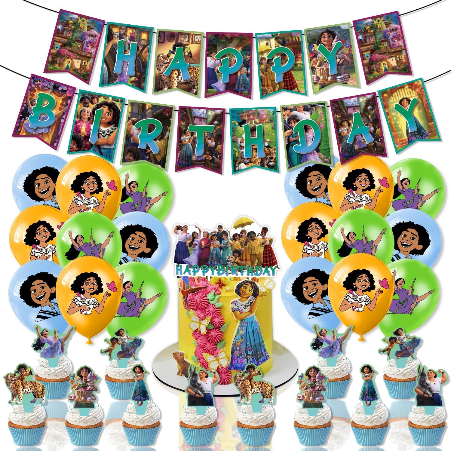 MYCX Encanto Birthday Party Supplies Set - Magic House Themed Decorations with Banner, Cake Topper, Cupcake Toppers & Balloons - Perfect for Kids Birthday Parties, Themed Events & Disney Movie Celebrations