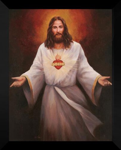 T C Chiu Framed Art Print 24x30 Inch Jesus Sacred Heart Religious Wall Decor - Perfect for Home, Church & Office Inspirational Decor