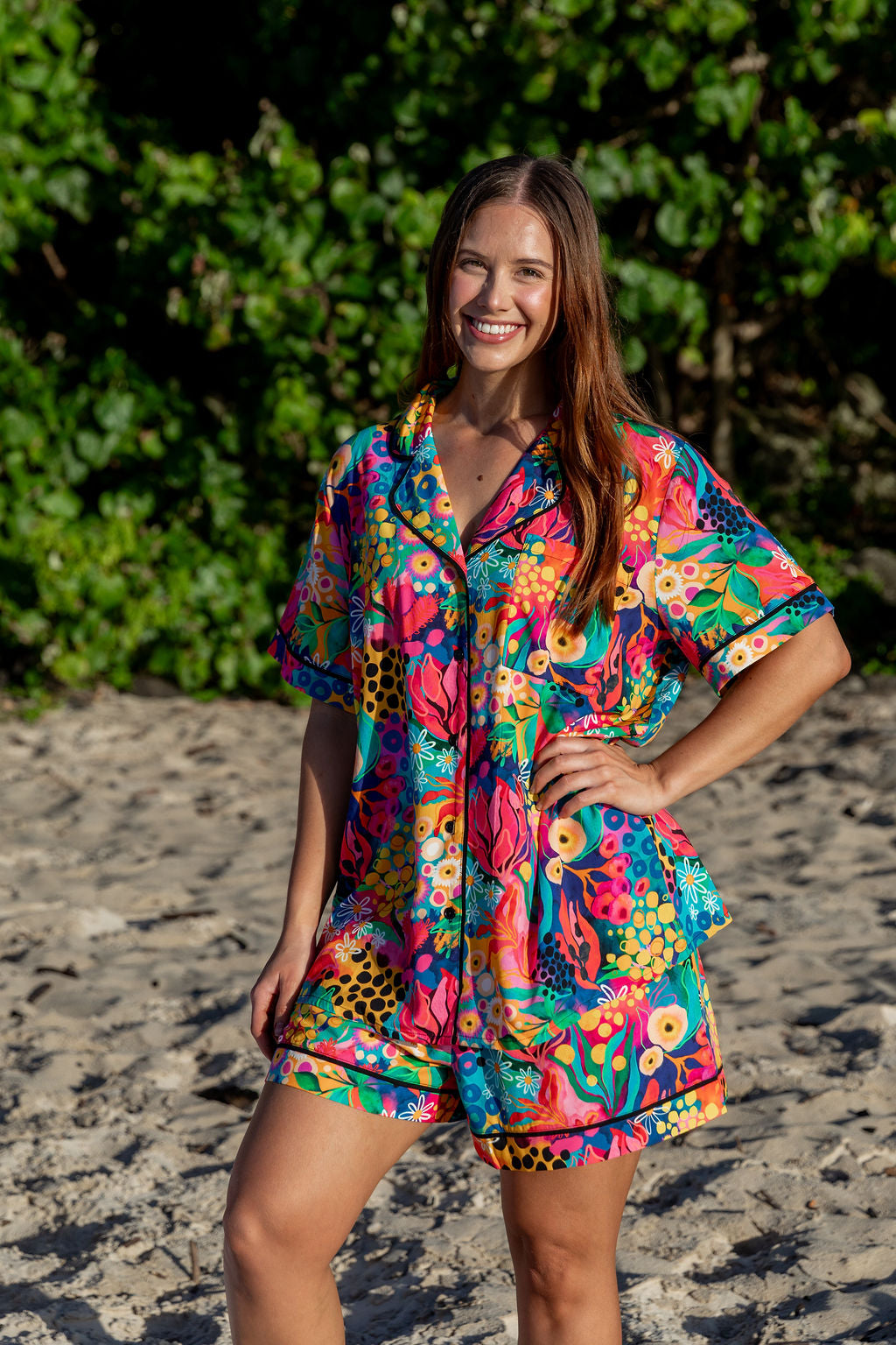 Kasey Rainbow Sundown SS Shirt and Short Sleepwear Set - Comfortable Cotton Pajamas for Women | Perfect for Lounging, Sleeping & Relaxing at Home