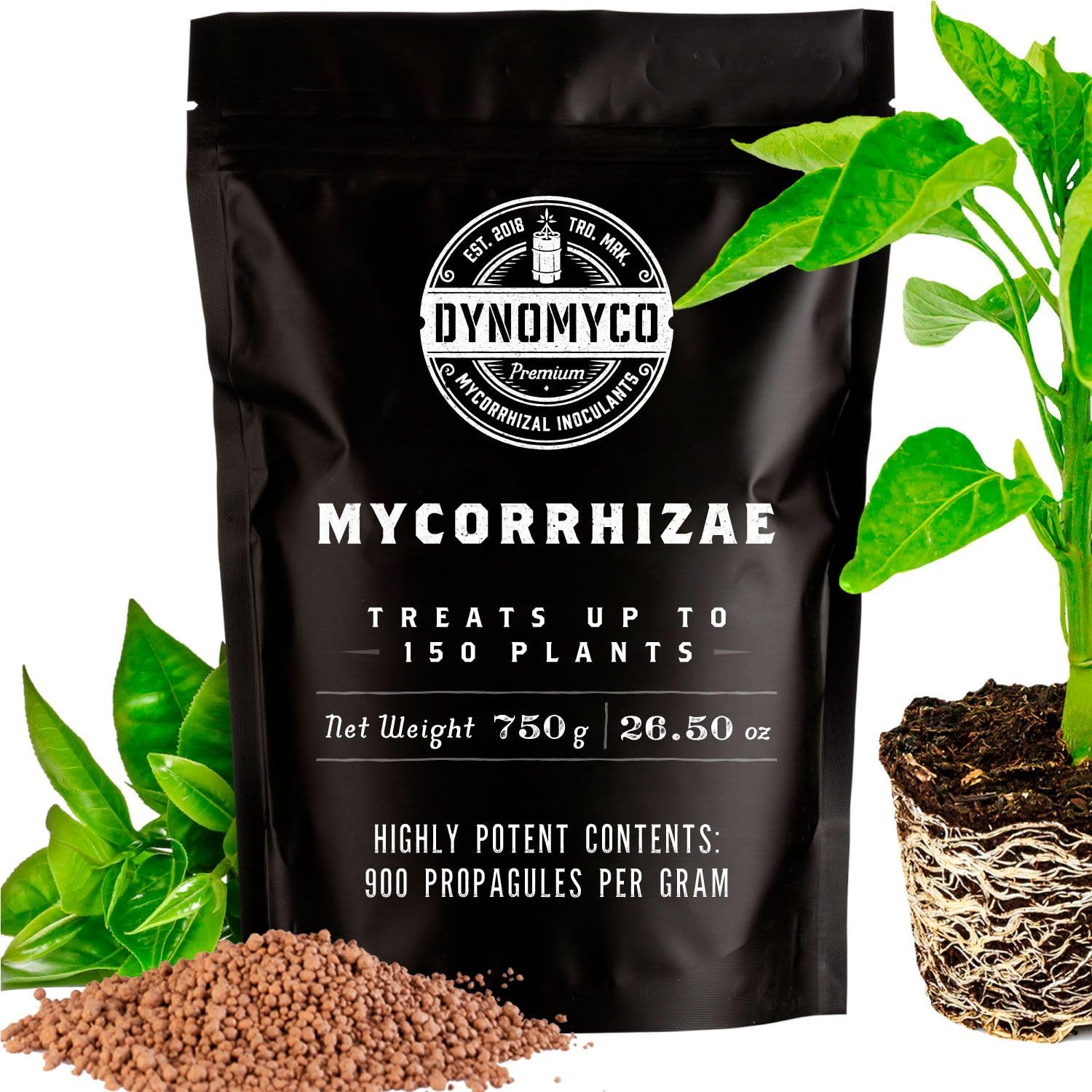 DYNOMYCO Mycorrhizal Inoculant for Plants - 750g Concentrated Mycorrhiza Formula to Boost Root Growth & Nutrient Uptake | Organic Plant Food & Fertilizer for Stronger Plants | Ideal for Indoor Gardening, Hydroponics & Outdoor Farming (26.50oz)