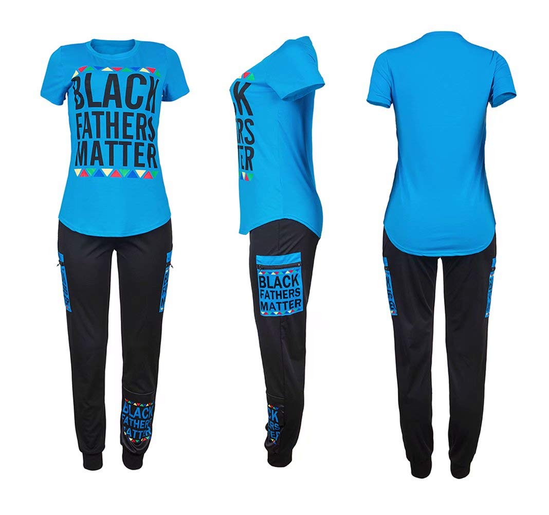 Women's 2-Piece Outfit - Black Short Sleeve 'Fathers Matter' Graphic T-Shirt with Bodycon Pants Set | Casual Tracksuit & Jumpsuit for Streetwear, Gym, or Lounge Wear