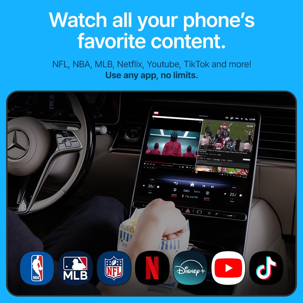 AutoPro X Wireless Android Auto & Samsung DeX Adapter - Stream YouTube, ESPN, Netflix in Car | Use All Google Play Apps from Galaxy Phone | Perfect for Road Trips & Commuting