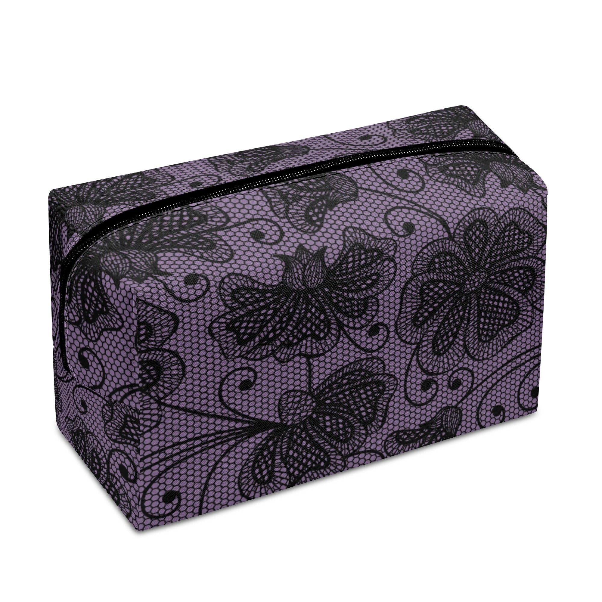 Elegant Lacey Purple Flower Leather Cosmetic Bag for Women | Travel Makeup Pouch | Gift Idea for Her | Perfect for Daily Use, Travel & Special Occasions