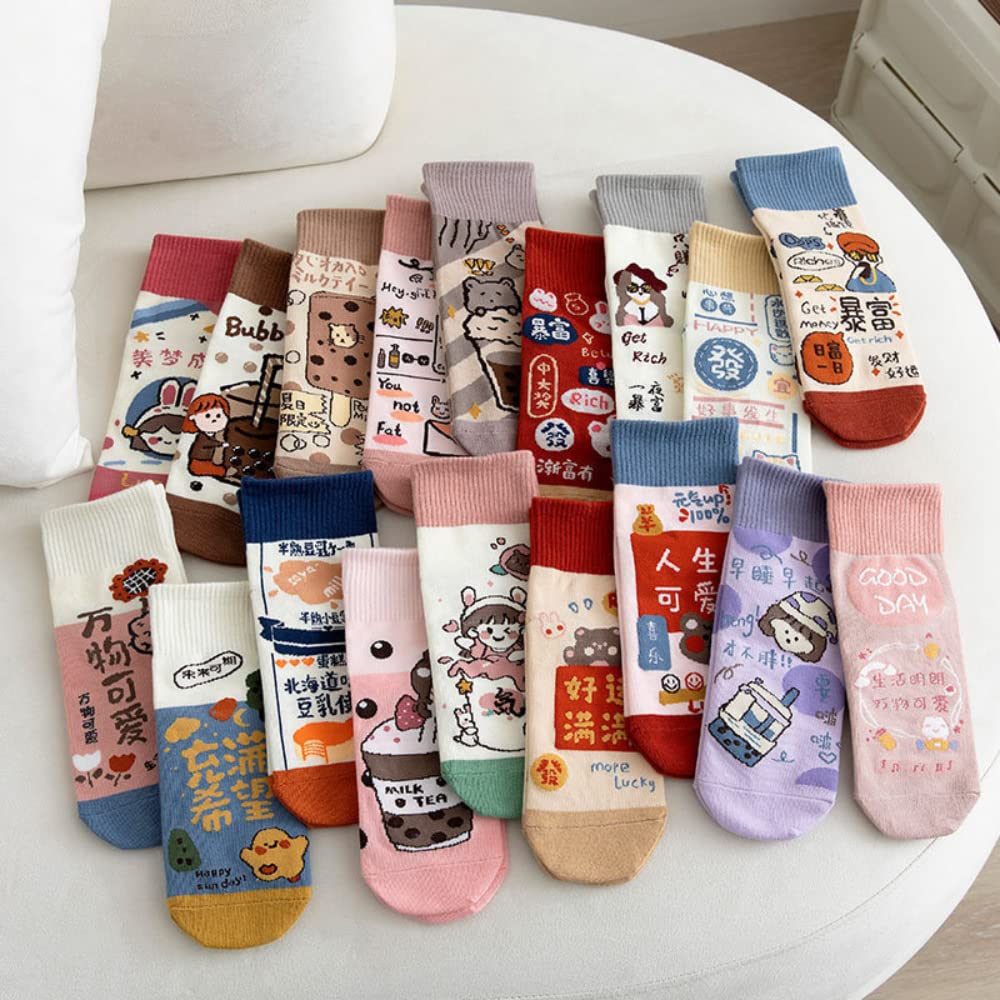 Stylish Cotton Cartoon Anime Socks for Women - 3 Pairs College Fashion Socks with Color Matching - Perfect for Cosplay, Gifts & Everyday Wear