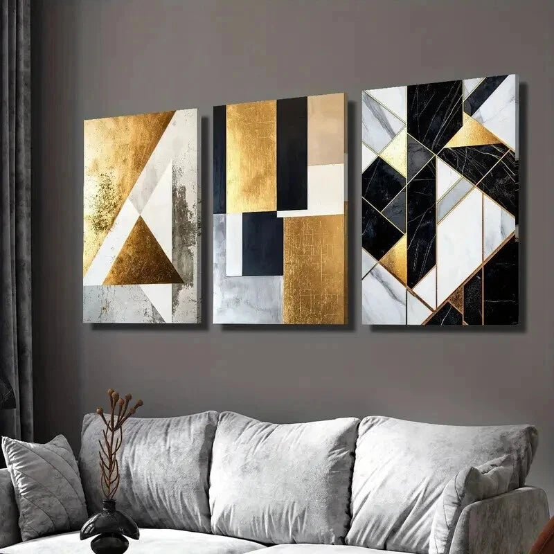 3Pcs Abstract Black & Gold Marble Texture Wall Art Set - 40x60cm Framed Canvas Prints - High Quality Australian Made - Ready to Hang for Living Room, Bedroom & Office Decor
