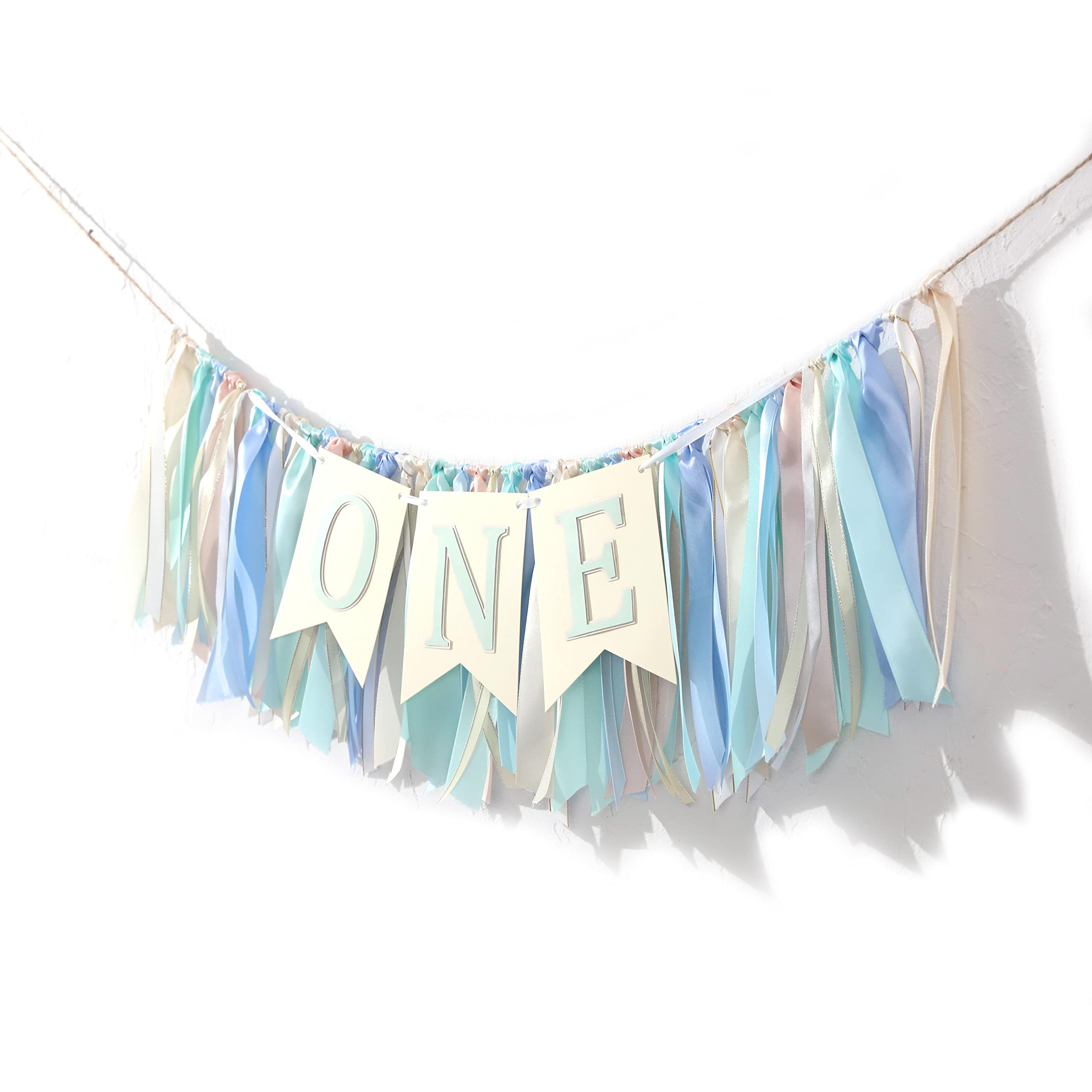 Blue and Green 1st Birthday Banner - Highchair Decoration for Baby Boy's First Birthday Party | Greenery Theme Photo Props & Kids Party Decor | Perfect for Cake Smash, Highchair Photos & Nursery Decor