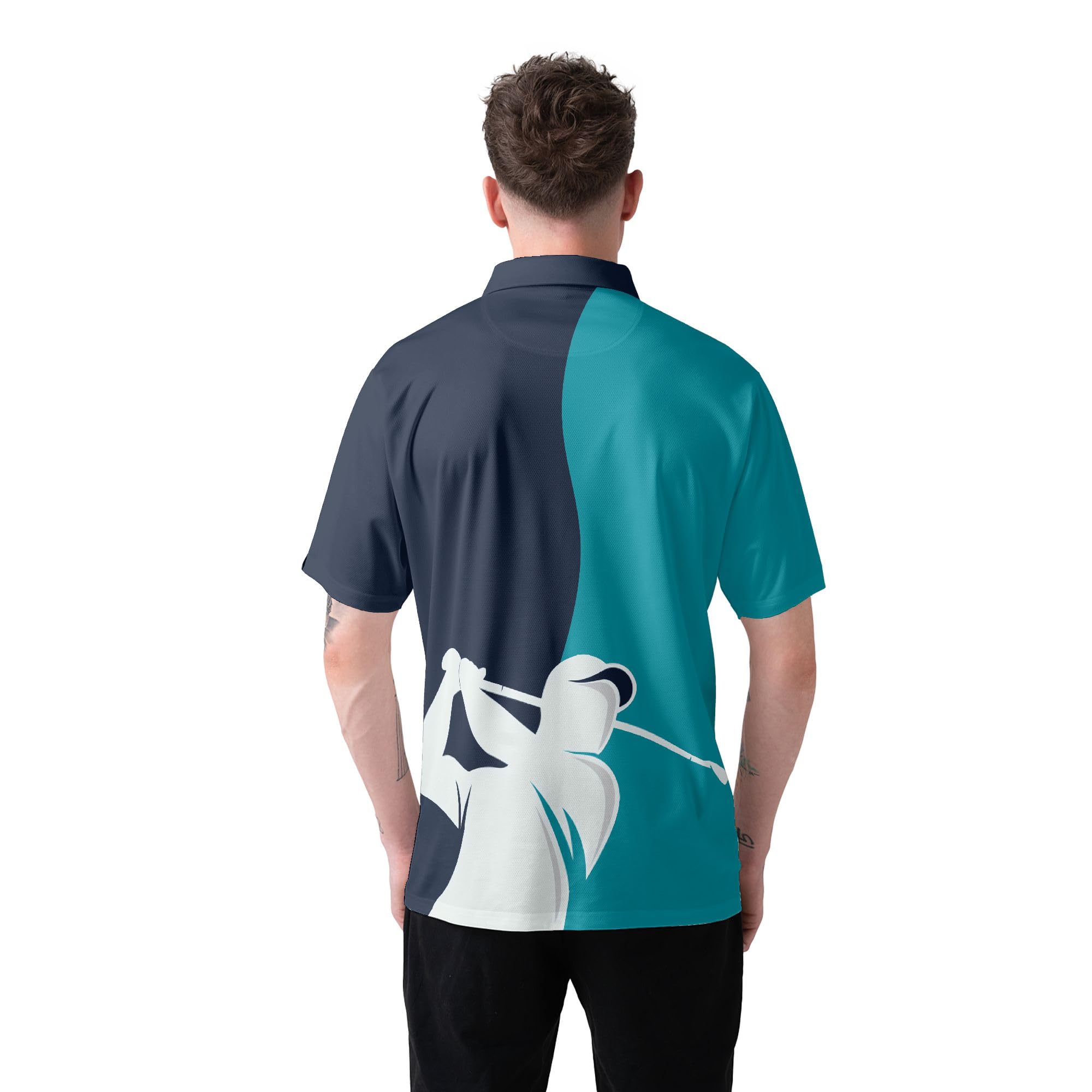HYPERFAVOR Men's Smart Golf Polo Shirt - Breathable Short Sleeve Performance Shirt in Golf Blue & Navy | Perfect for Golf Courses, Country Clubs & Casual Wear