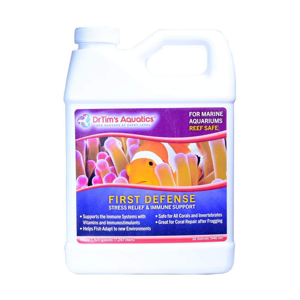 DrTim's Aquatics First Defense for Reef Aquariums - Stress Relief & Immune Support with Vitamins & Immunostimulants for Saltwater Fish - 32 oz Bottle - Perfect for Coral Reef Tanks, Marine Fish Health & Water Quality Maintenance