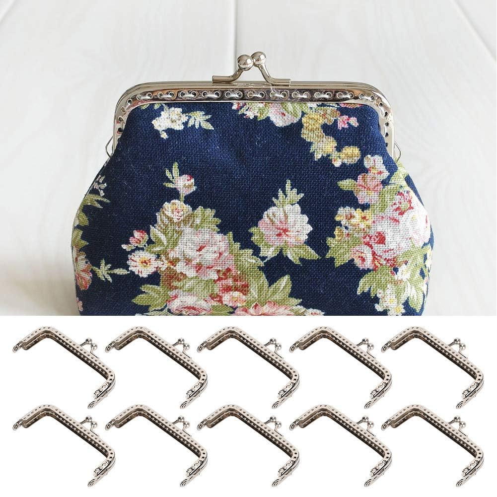 Jeanoko 10pcs 8.5cm Square Metal Purse Frames - Vintage Kiss Clasp Locks for DIY Handbag Making, Sewing Craft Supplies (Perfect for Retro Purses, Clutches & Tote Bags)