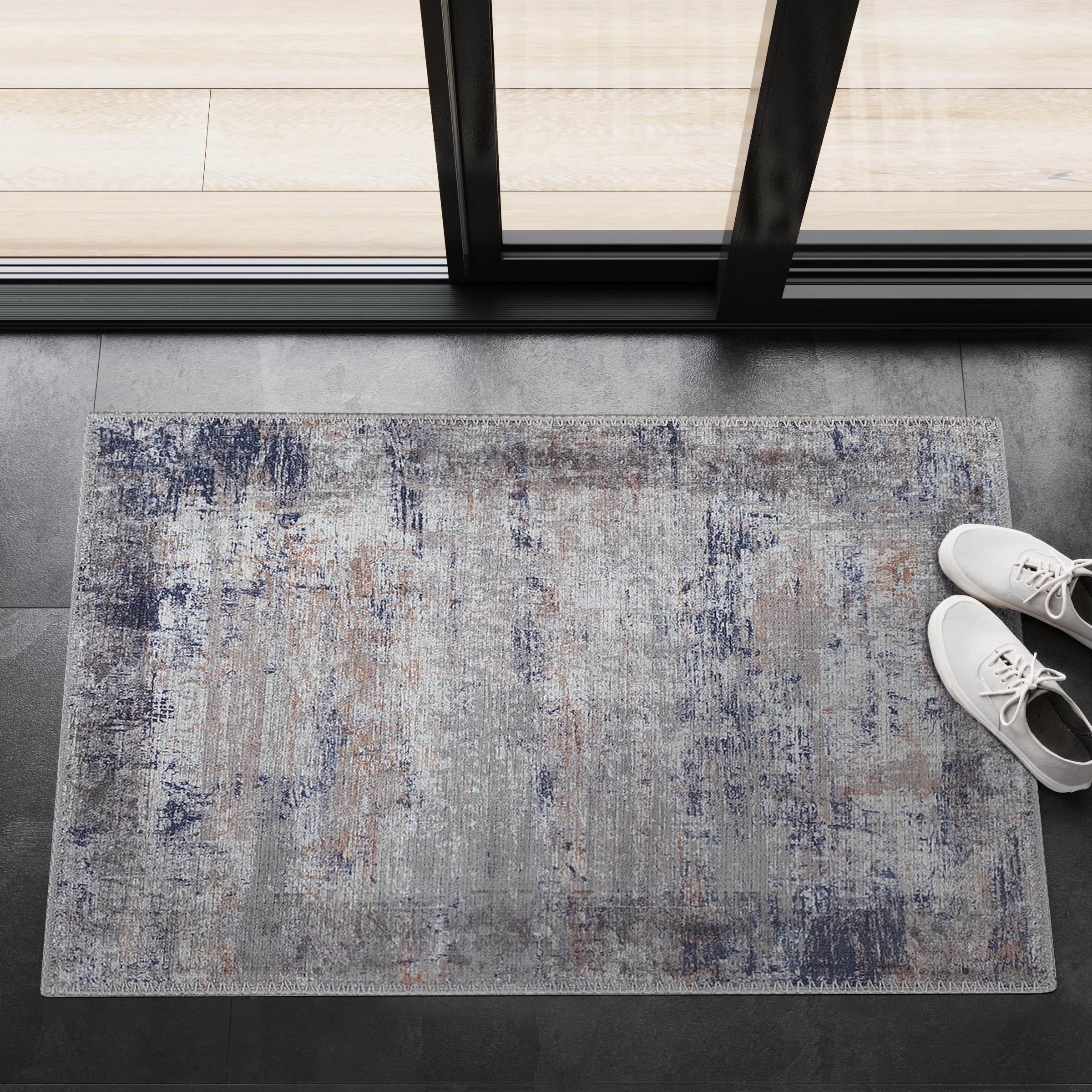 Machine Washable Non-Slip Area Rug - Vintage Printed Floor Carpet for Living Room, Bedroom, Bathroom & Kitchen - Blue 2x3 Feet Home Decor Mat | Perfect for Cozy Spaces, Entryways & Pet-Friendly Homes