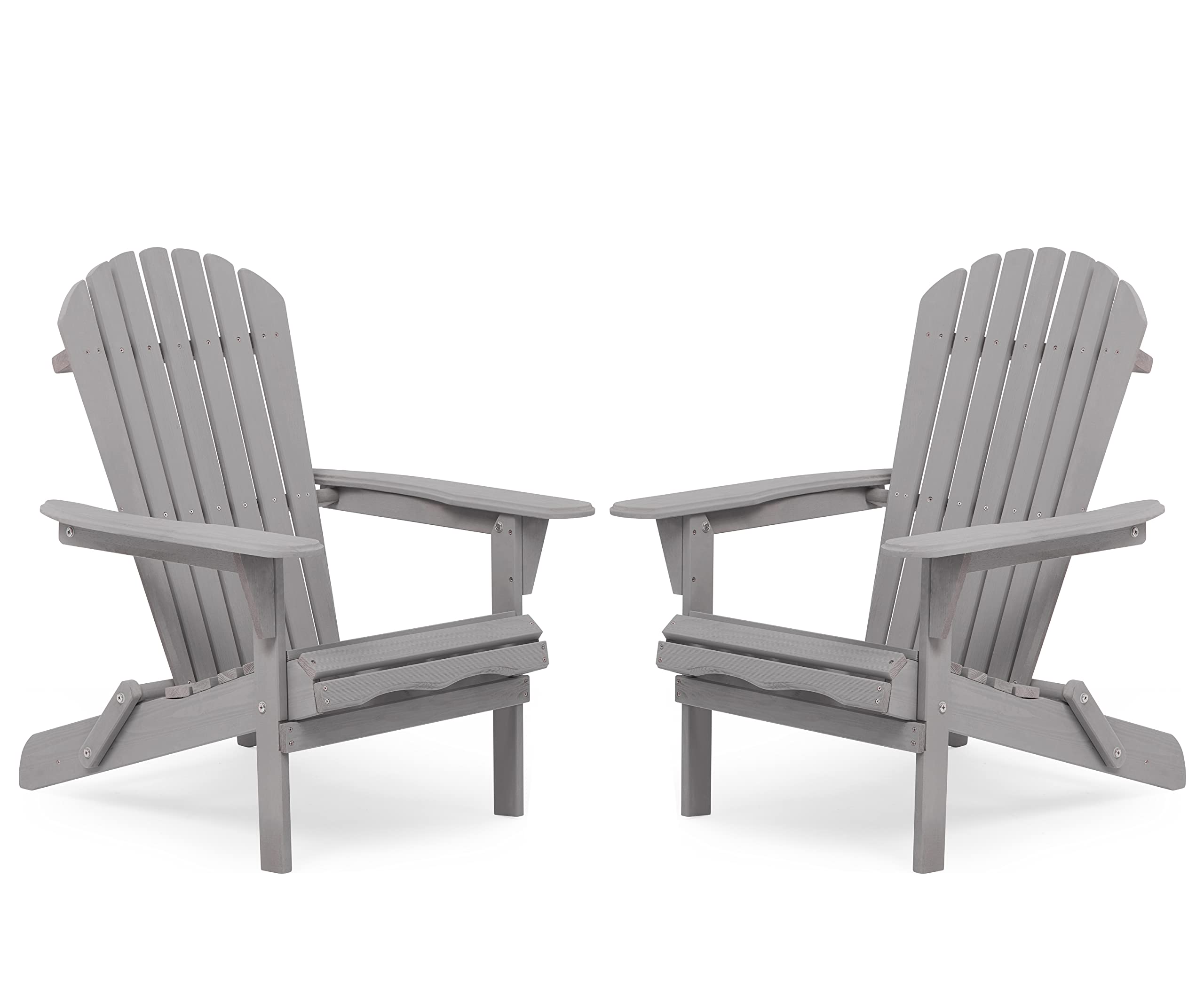 BEARMANOUTDOOR 2-Pack Wooden Folding Adirondack Chairs - Patio Lounge Chairs for Backyard, Garden, Deck, Poolside & Fire Pit - Half Assembled Gray Outdoor Furniture (Perfect for Relaxing, Sunbathing & Entertaining)