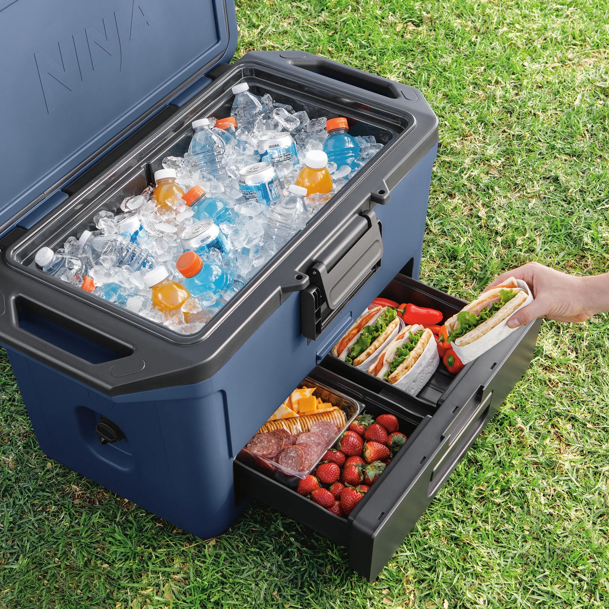 Ninja FrostVault 47L Hard Cooler with Dry Zone - Insulated Outdoor Cooler for Camping, Beach, Picnics & Tailgating - Leakproof Food Storage with Separate Dry Compartment