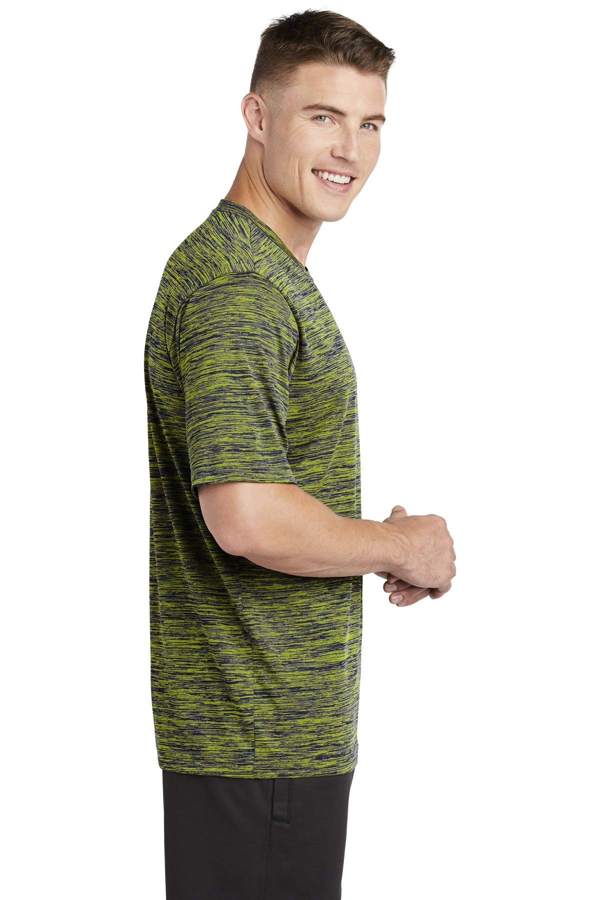 SPORT-TEK PosiCharge Electric Heather Tee - Moisture Wicking Performance T-Shirt for Men (ST390, Size M, Lime Shock/True Navy) - Gym Workout & Outdoor Sports Activewear