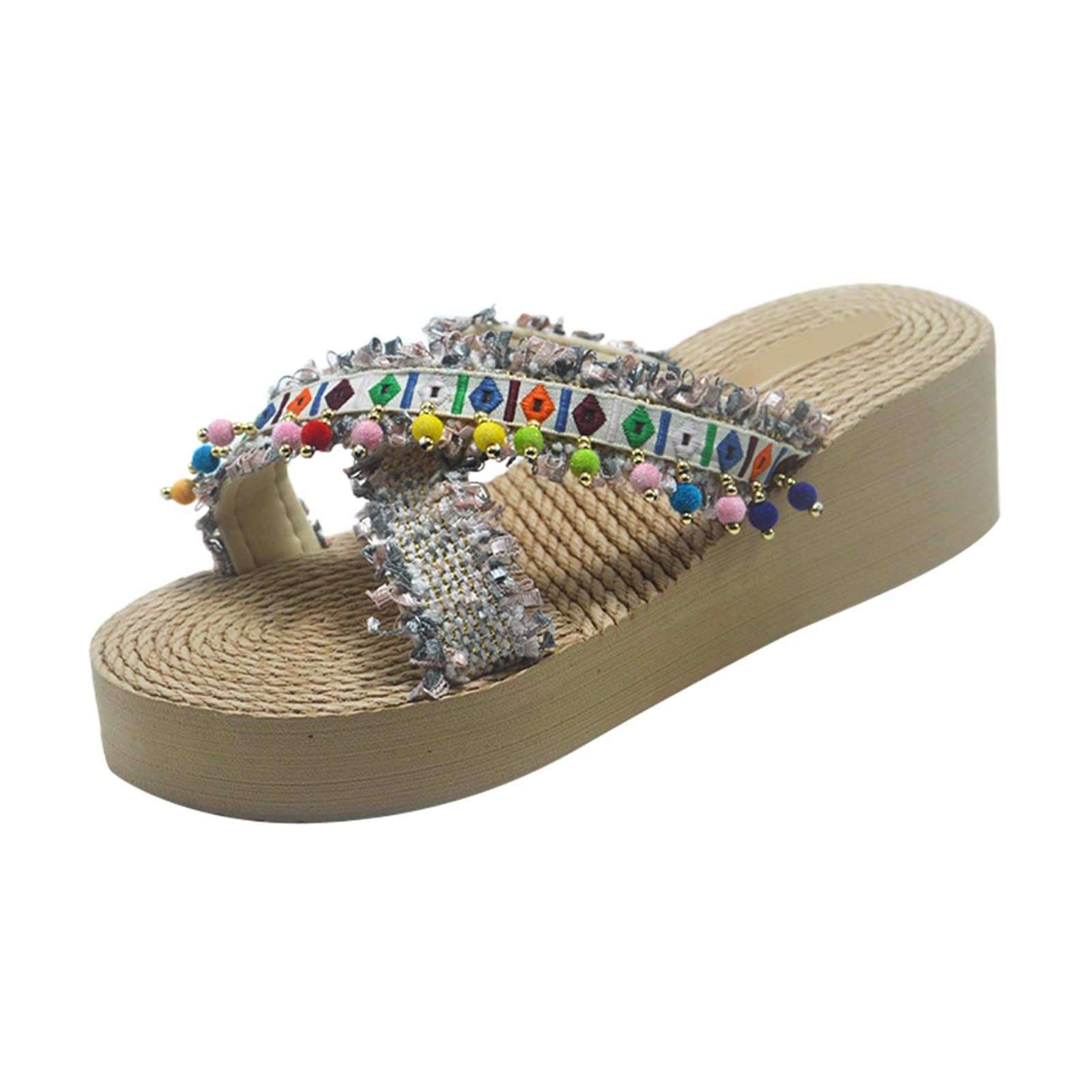Women's Fashion Robe & Slipper Set with Beaded Heel - Thick Sole Comfortable House Shoes for Spa, Beach & Outdoor Wear